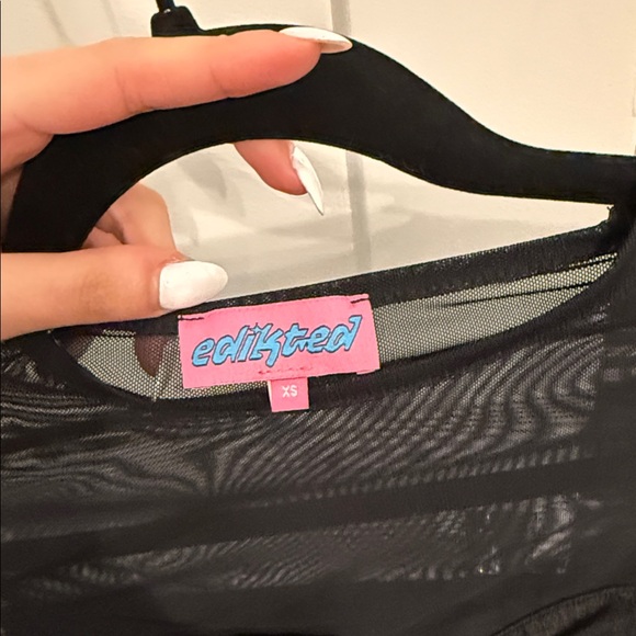 Edikted Black Long-Sleeve Mesh Crop Top with Built-In Bandeau - Picture 2 of 3